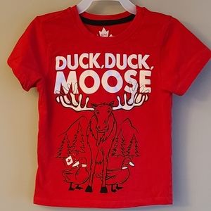 "Duck,Duck,Moose" red short sleeved tee shirt